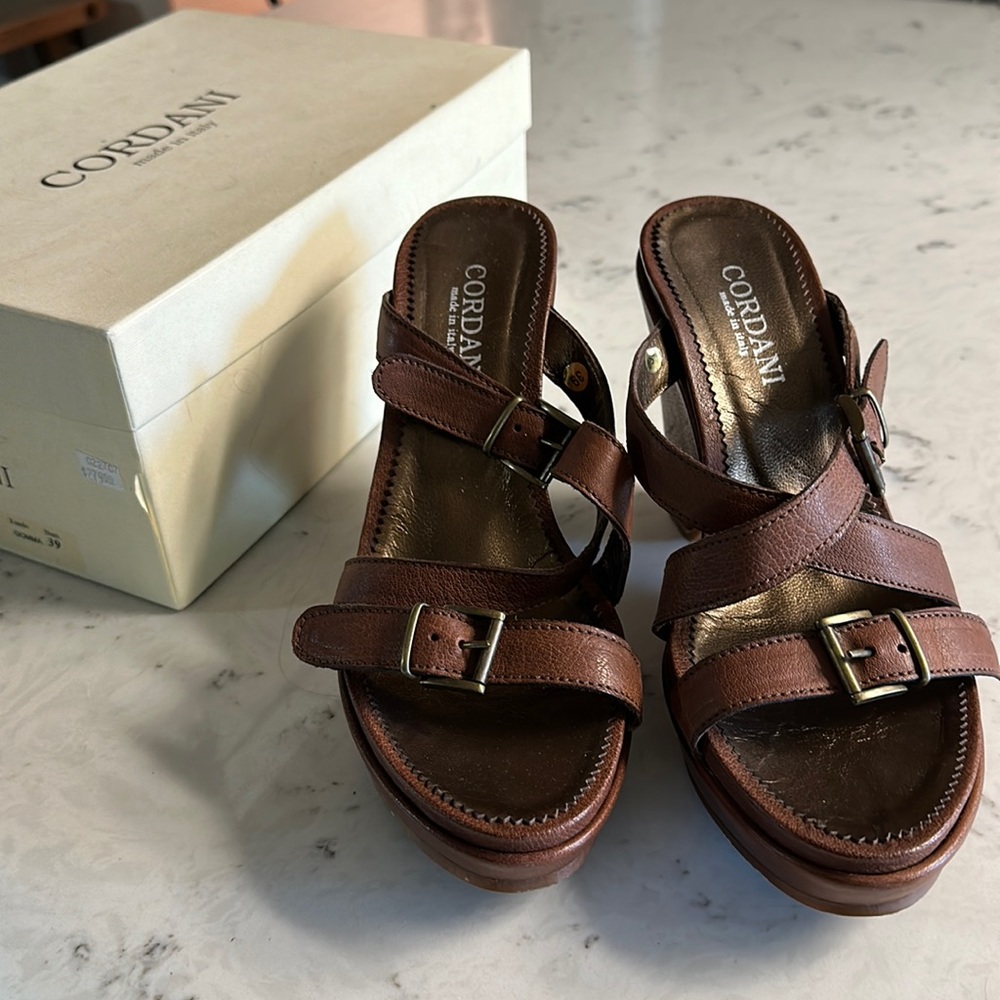 Cordani Brown Leather Wedge Platform Heel shoes